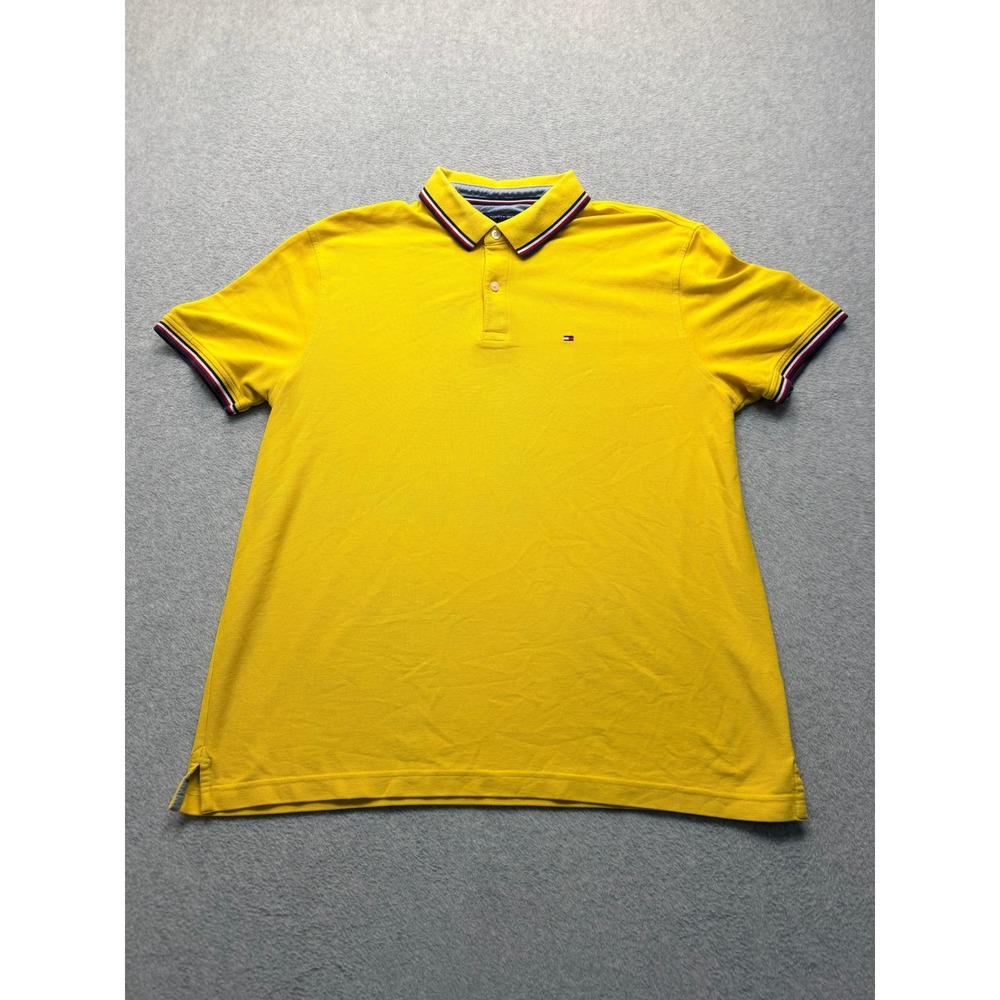 Tommy Hilfiger Mens Yellow Short Sleeve Pique Polo Shirt XL Tipped Collar